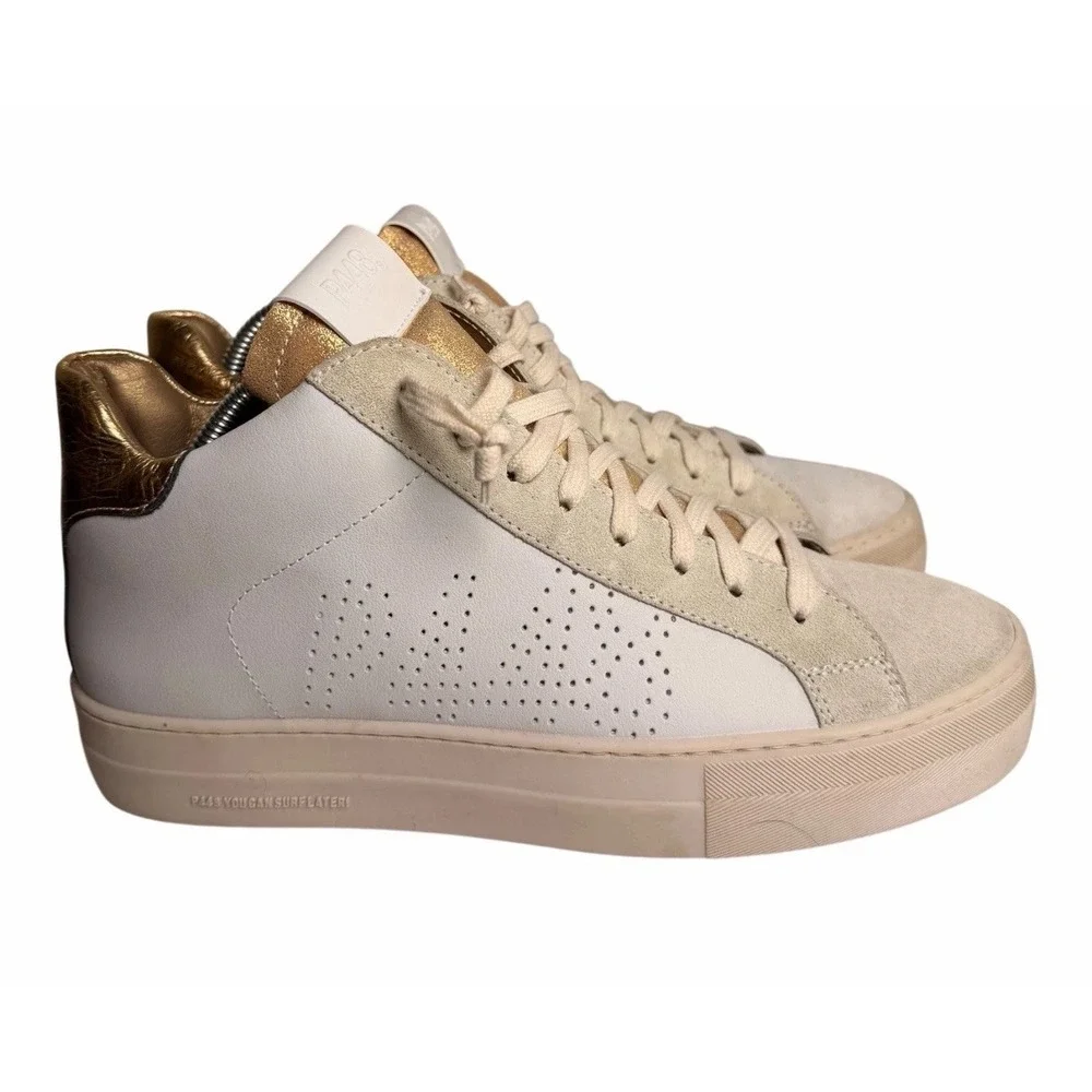 P448 Thea Mid Millennium White Gold Leather Platform Sneakers EU 40 US 9.5 - Picture 8 of 12